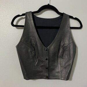 Genuine Leather Black Cropped Vest – Size Small